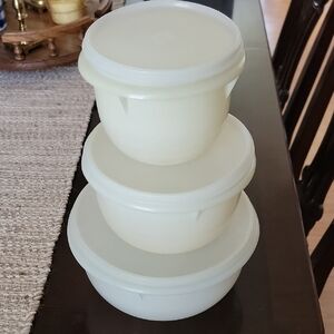 Vintage Tupperware Stackable white Food Storage Containers set of three